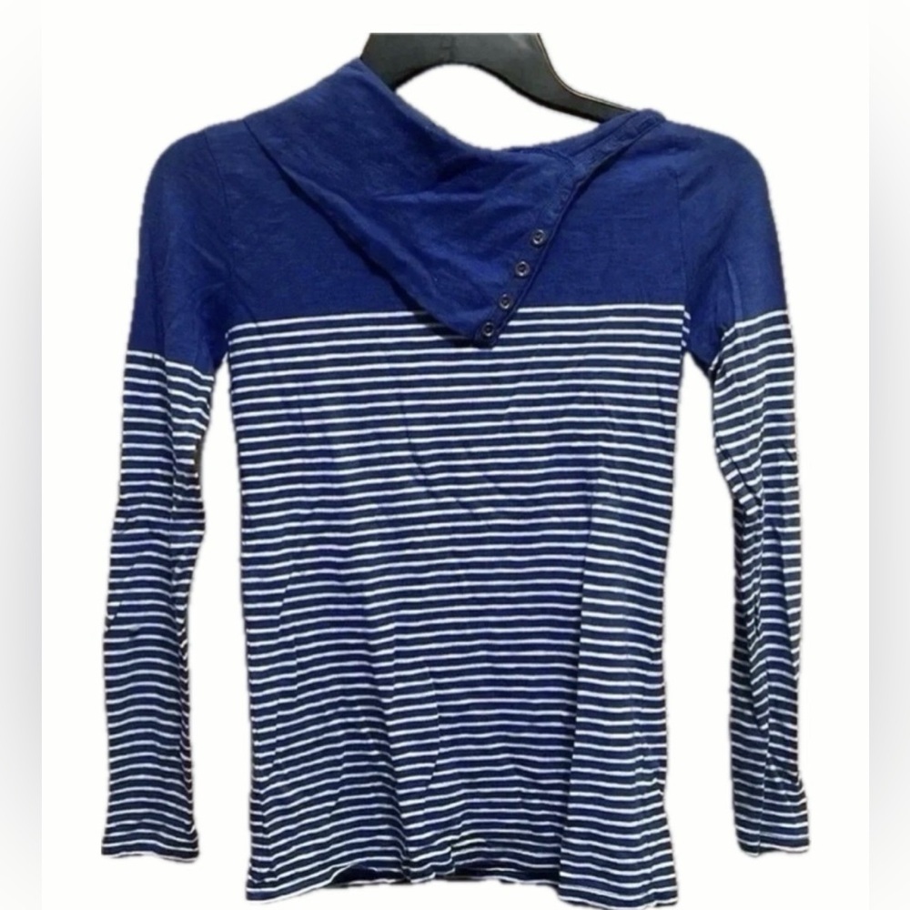 J. Crew Striped Top XXS | Blue & White Nautical Button Neck Pullover